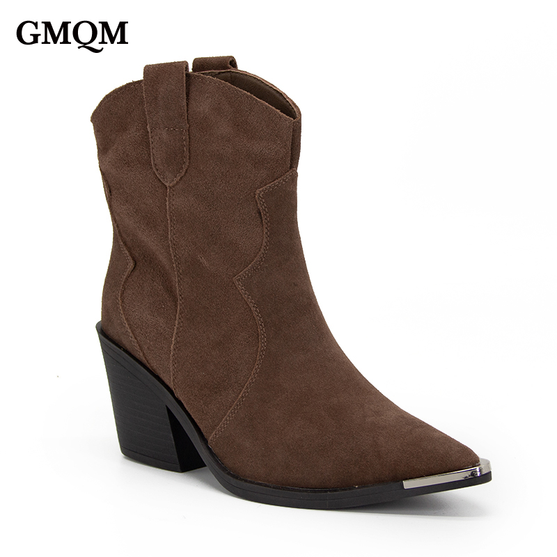 Women'S Shoes Wide Width - Botki damskie GMQM 2025, wygodne, brązowe,