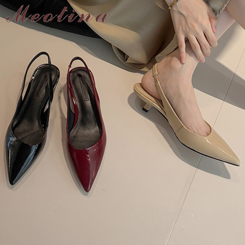 Women'S Shoes Size 40 In Us - Meotina Damskie Skórzane Czółenka Slingback Szpilki