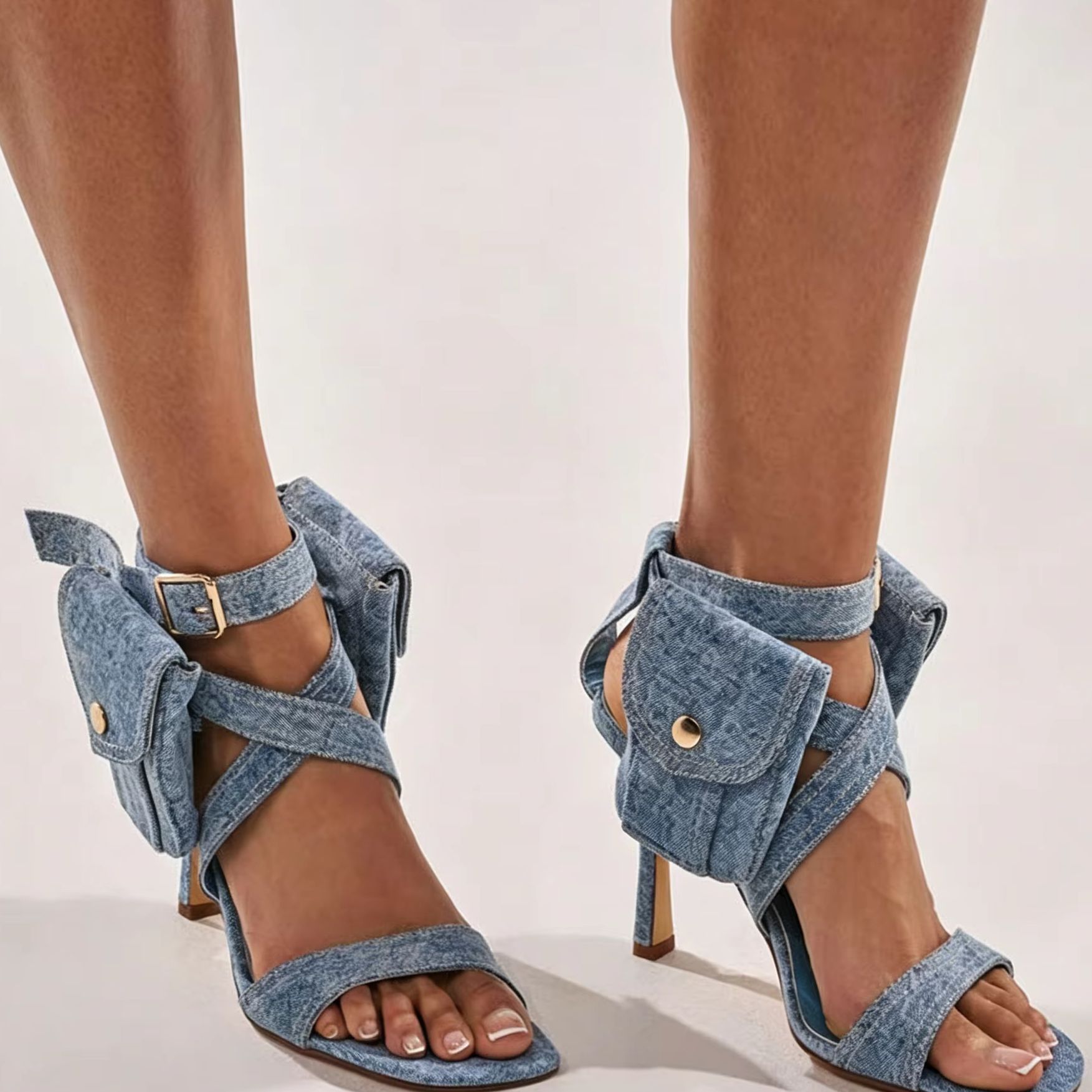 Women'S Shoes Trendy - Damskie niebieskie sandały na szpilce z
