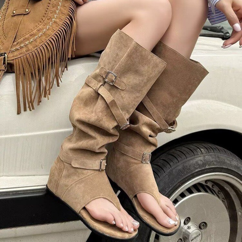 Western Cowgirl Boot - Letnie Nowe Kowbojki Długie Skórzane Składane