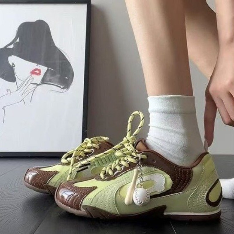 Women Shoes Brown Colour - Damskie sneakersy w stylu vintage, dekonstruowane,