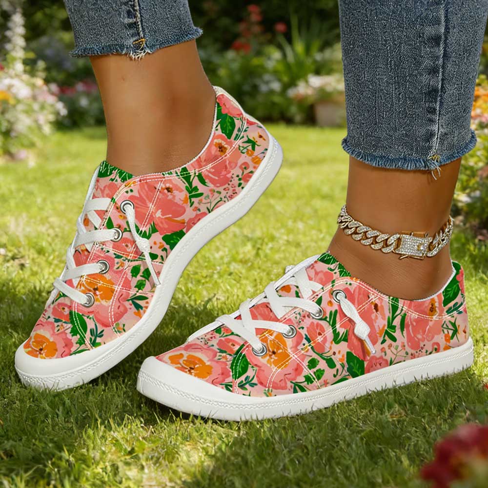 Women'S Shoes Trendy - Buty płócienne z kwiatowym nadrukiem w