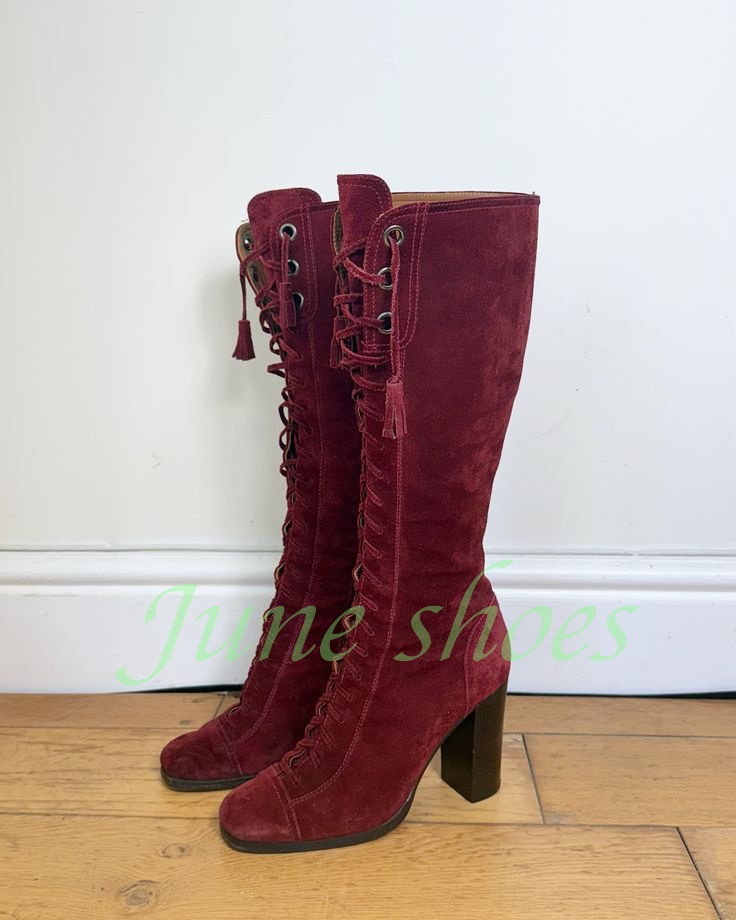 Western Cowgirl Boot - Damskie bordowe kozaki za kolano ze