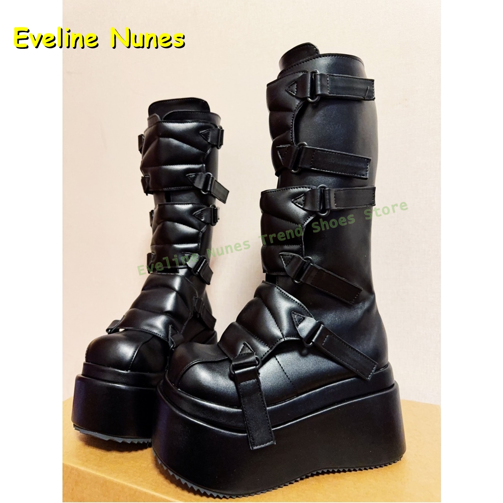 Women'S Shoes Y2K - Czarne Klamry Cyberpunkowe Kozaki Y2K Do