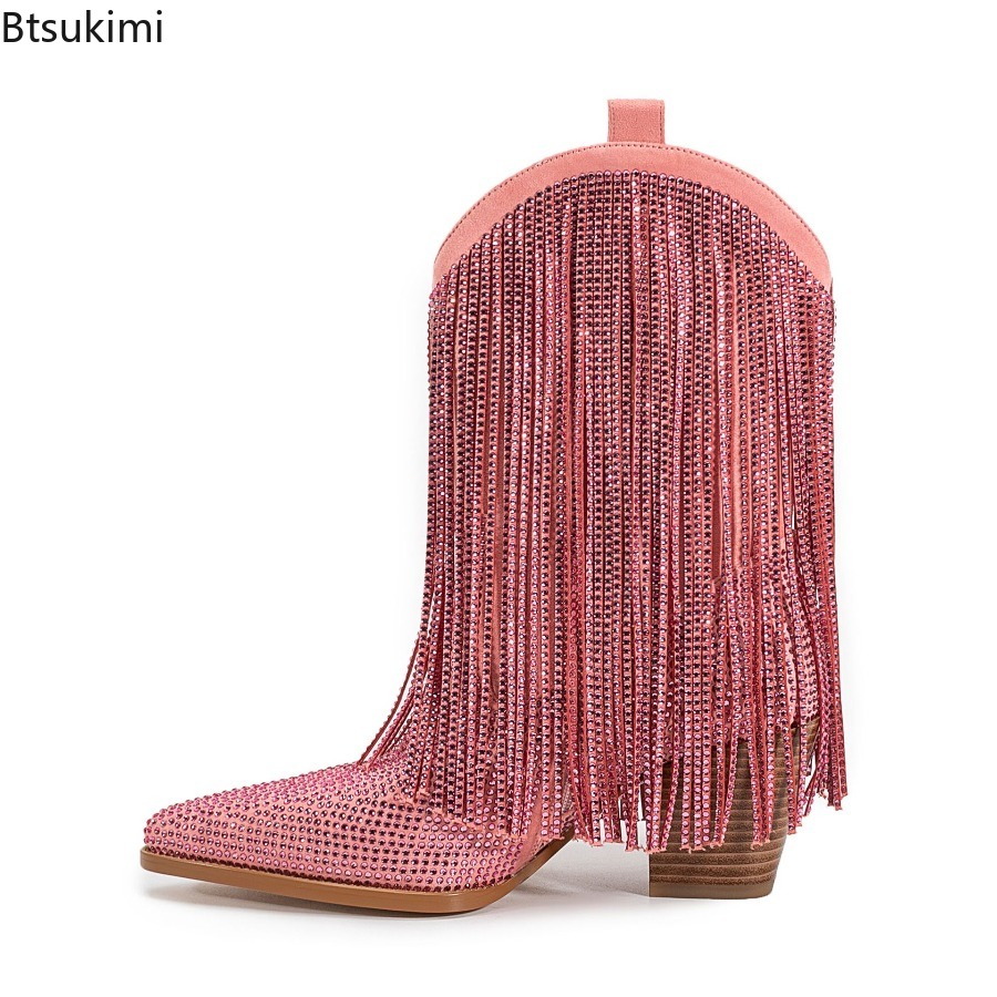 Western Cowgirl Boot - Damskie kolorowe botki kowbojskie z frędzlami