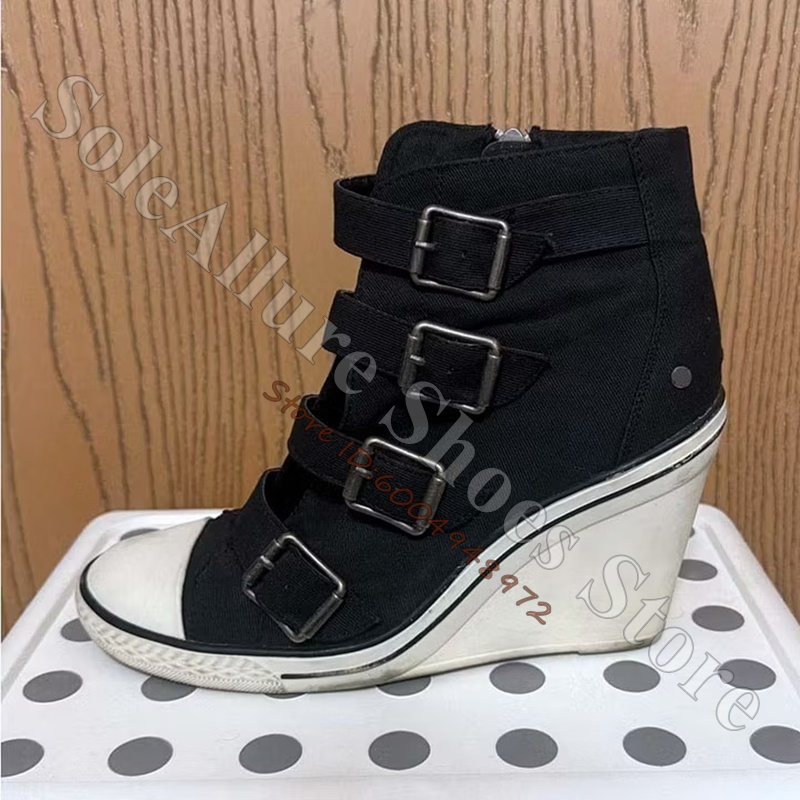 Wedge Heeled Sneaker - Szare, wielokolorowe sneakersy na koturnie z