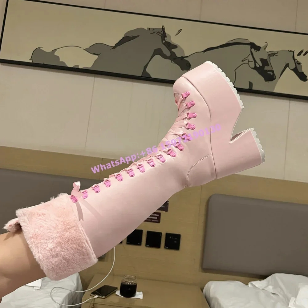 Różowe futrzane kozaki na grub – Ribbon Tie Heel recenzja i cena